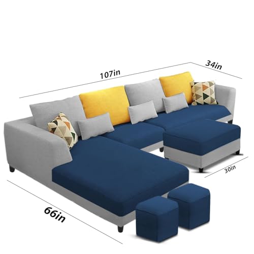 Image of Galib LHS 8 Seater L Shape Sofa Set for Living Room (Blue Grey Fabric) Premium Fabric Sofa