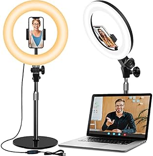 Ring Light with Stand and Phone Holder for Laptop, 10.5'' LED Ring Light Video Conference Lighting, Desk Ring Light for Makeup, Webcam Light, PC Monitor, Video Calls, Live Stream, YouTube, Tiktok