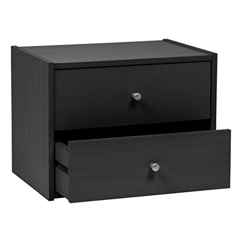 Iris Usa 2-Drawer Modular Wood Stacking Storage Box, For Office Closet And Nightstand, Easy Assembly, Stacking Storage Boxes, Black #TOP6