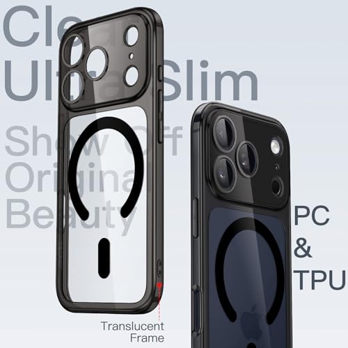Image of JETech Magnetic Slim Case for iPhone 17 Pro 6.3-Inch Compatible with MagSafe, Camera Lens Full Protection, Ultra-Thin Lightweight Clear Minimalist Protective Phone Cover (Black)