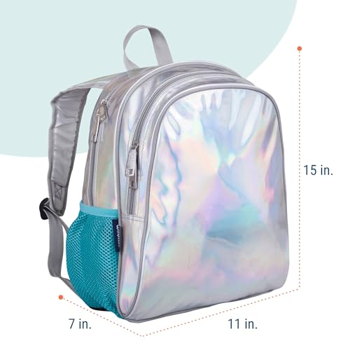 Image of Wildkin 15 Inch Backpack for Kids, Holographic | Ages 5-10, padded straps, side water bottle pocket - coordinates with matching Wildkin lunch boxes