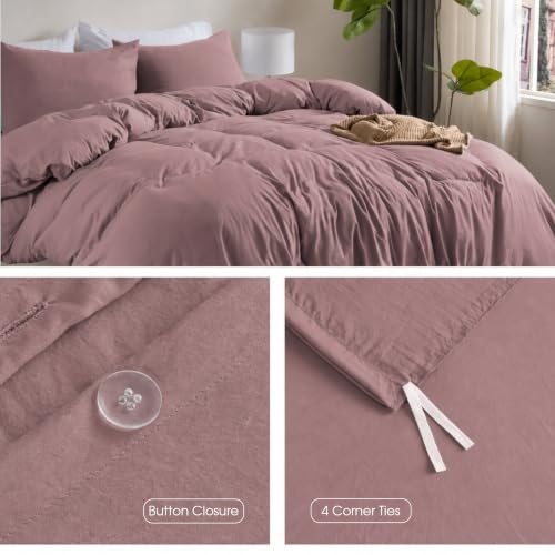 Image of Soft Washed Lavender Duvet Cover Set Queen Size,2 Pillow Shams,No Comforter | Prewashed Microfiber, 4 Corner Ties, Button Closure, Ultra Soft, Cotton-Like, All Seasons, Queen Duvet Cover 90x90 in