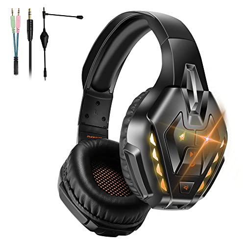 PHOINIKAS ゲーミングヘッドセット ps4 ヘッドセット ワイヤレス マイク付き PC ゲーミング ヘッドホン 有線 無線 両用 スイッチ bluetooth ヘッドフォン LED ノイズキャンセリング 軽量 騒音抑制 伸縮可能 ヘッドホン ゲーム用 PS5 PS4 パソコン スカイプ fps 対応 男女兼用