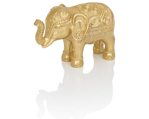 BOIHEGU Small Elephant Statue Home Decor, Symbol of Luck and Prosperity, 4 inch Resin Gold Accent Good Lucky Elephant Housewarming Gifts for Women Men Office Desk Decoration