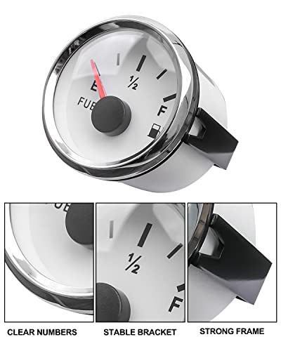 Image of 0-90 ohm Fuel Level Gauge, White Marine Boat Fuel Gauge, Automotive Gas Fuel Tank Meter Gauge for Car RV Truck Vehicle, with 52mm Dial & LED Backlight