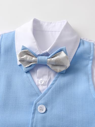 Image of Boarnseorl Baby Boys Shorts Sets, Infant Shirt+Shorts+Bow Tie+Vest,Toddler Gentleman Outfits Suits