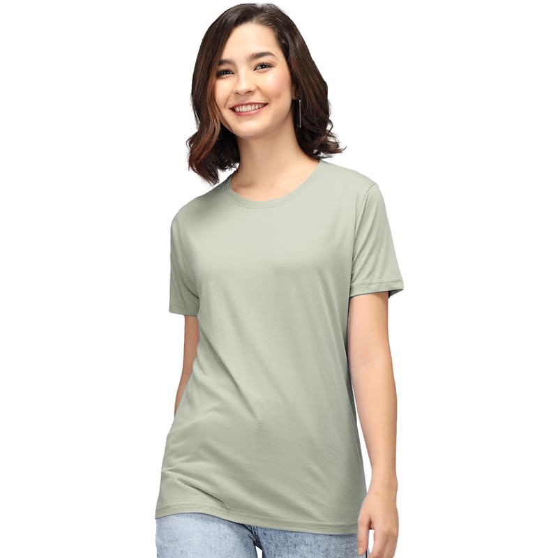 Image of Sleepynuts Women Boyfriend Plain Round Neck Half Sleeve T-Shirt