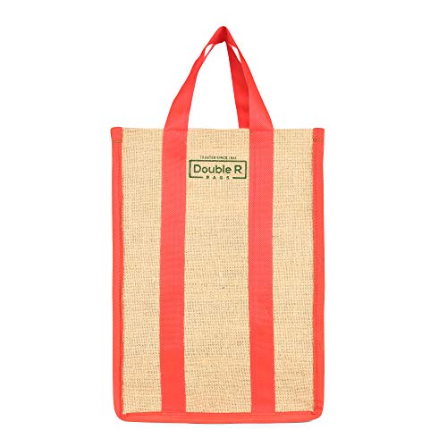 Image of DOUBLE R BAGS Laminated Jute Reusable Shopping Bags, Unisex-Adult, Shopper Tote, Vegetable Lunch Carry Bag With Full Handles Multi-Purpose Bag Stylish Designs (Red) Pack Of 1
