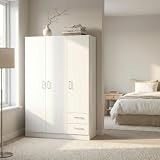 BS COM Armadio con 3 ante 2 cassetti in Legno Composito cm 120x52x190 - JOEY Bianco