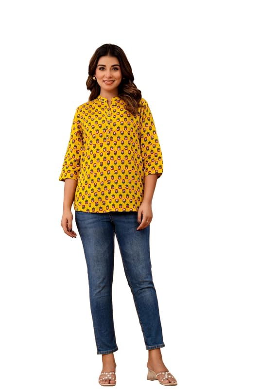 Image of Women's Cotton Printed Kurta Top | 3 /4 Sleeve Straight Kurti Casual Outings