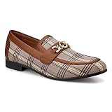 Meijiana Men’s Faux Leather Loafers Wedding Dress Shoes Brown for Men with Gold Buckle, Brown-11, 10