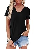WIHOLL Womens Tops Short Sleeve Basic Summer T Shirts V Neck Loose Fit Casual Business Work 2025 Trendy Travel Outfit Black XL