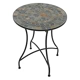 MACOShopde by MACO M&ouml;bel Raburg Mosaiktisch Mayla in BLAU/GRAU/BUNT - Gartentisch mit einzigartigem Muster, handgefertigtes Unikat - Rund &oslash; 60 cm, H&ouml;he 70 cm