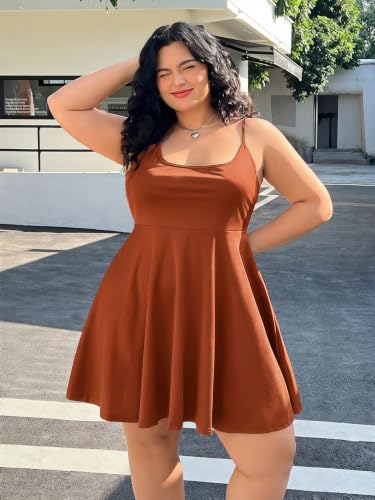 Image of WDIRARA Women's Plus Size Spaghetti Strap Sleeveless Flared Hem A Line Cami Dress