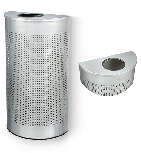 Image of Alpine Half Round Trash Can Open Top - Modern 12 Gallon Stainless Steel Space Saving Indoor Commercial Trash Can, Narrow Garbage Can for Bathroom. Office, Lobby and Business.