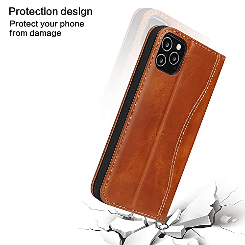 nincyee Capa carteira de couro legítimo para iPhone 12 Pro Max, fecho magnético, capa de couro legít