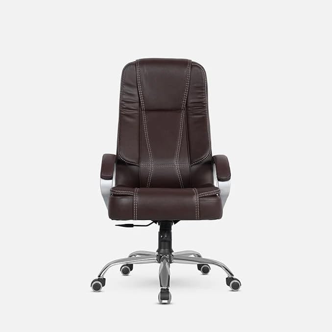 Image of High-Back Leatherette Office Executive Chair with Padded Armrests and Adjustable Recline (Brown)