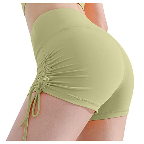 XUNRYAN Women Yoga Shorts Butt Lifting High Waist Smocked Lightweight Quick Dry Athletic Workout Running Shorts Beach Bottom Green