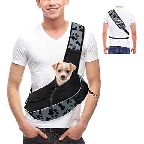Gloppie Pet Dog Cat Sling Carrier Bag Puppy Shoulder Carry Bag Hands-free Papoose Carrier Adjustable Padded Shoulder Strap Tote Bag with Front Pocket Safety Belt for Outdoor Walking Subway, Cute Grey Cover