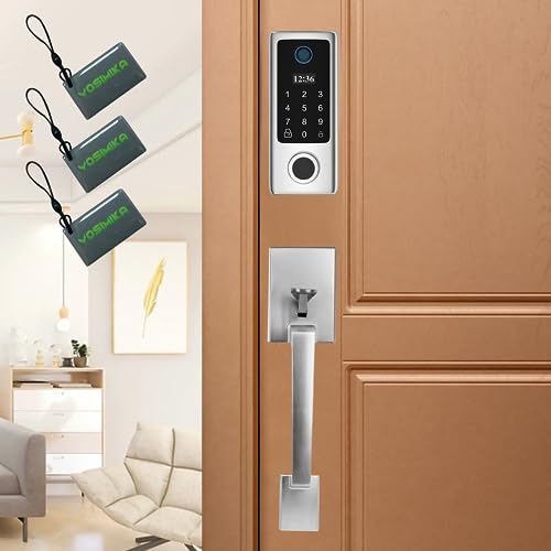 YOSIMIKA Fingerprint Door Lock, Keyless Entry Door Lock with Handles, Door Locks with Keypads, Smart Door Lock, Electronic Keypad Deadbolt, Front Door Lock Handle Sets (Satin Nickel)