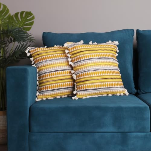Best Decorative Cushion Covers: Cotton vs Velvet 64 STITCHNEST Geometric Woven Cushion Covers with Tassels | Set of 2...