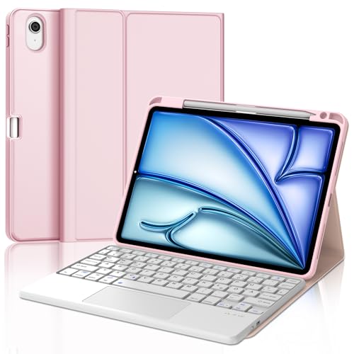 IVEOPPE Tastatur für iPad Air 11 2025 M3/2024 M2 Con Touchpad, Schutzhülle mit Stifthalter, Hülle mit Bluetooth Magnetisch QWERTZ Tastatur für iPad Air 7./6. Generation 11 Zoll M3/M2, Rosa