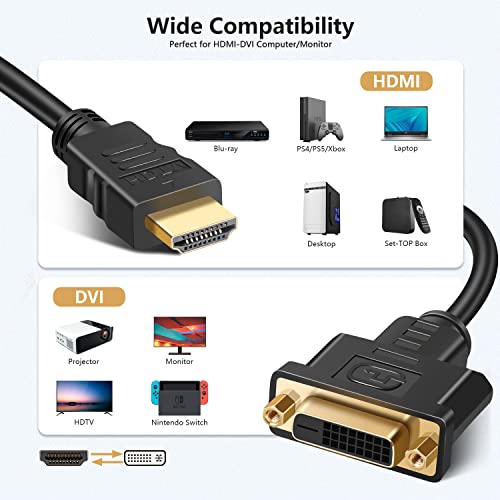 Saisn Hdmi To Dvi Adapter Cable, Bi-Directional Hdmi Male To Dvi-D (24+1) Female Converter Cord 1080P Dvi To Hdmi Hd Video Adapter Wire For Hdtv, Pc, Xbox, Blue-Ray Dvd, A/V Receivers #TOP6