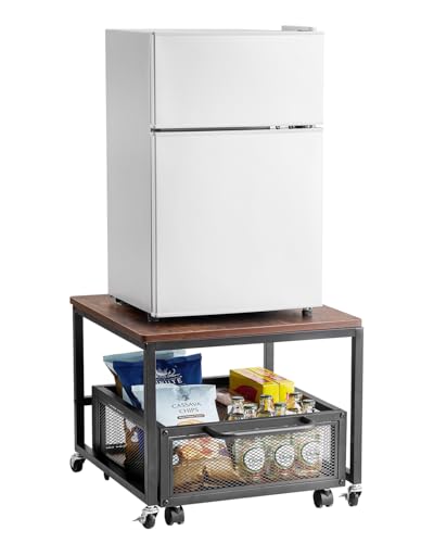 VEVOR Mini Refrigerador con Soporte de Almacenamiento, con Carrito de Almacenamiento Móvil y Ruedas Giratorias, para Cafetería, Robusto, para Dormitorio en Casa, Marrón Oscuro, 500 x 500 x 430 mm