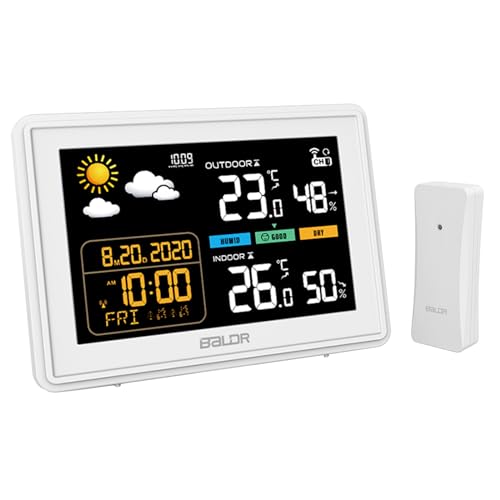 LEVIPE Wetterstation Funk mit Außensenso, Digital Funkwetterstation mit Innen Außen Temperatur und Luftfeuchtigkeit Wettervorhersage, DCF-Funkuhr Digitales Farbdisplay, Wecker, Uhrzeitanzeige LEVIPE Wetterstation Funk mit Außensenso, Digital Funkwetterstation mit Innen Außen Temperatur und Luftfeuchtigkeit Wettervorhersage, DCF-Funkuhr Digitales Farbdisplay, Wecker, Uhrzeitanzeige