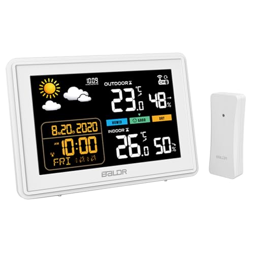 LEVIPE Stazione Meteo con Sensore Esterno, Stazione Meteo Digitale con iInterno Esterno Previsioni Meteo Temperatura e Umidità Dell'aria, Sveglia, Orologio Radiofonico DCF, Visualizzazione Dell'ora