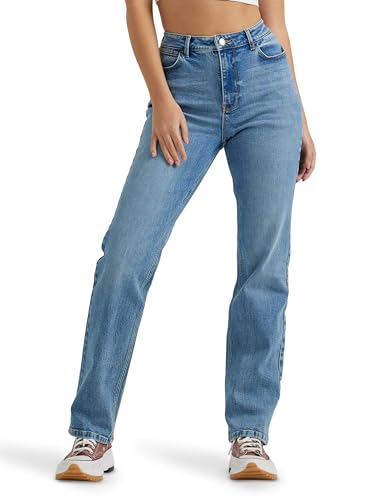 Jean Coupe Droite Femme Wrangler Taille Haute Pantalon Denim Vert Feuille