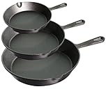 La Cuisine - Set di 3 padelle in ghisa pre-stagionate, 15, 19 e 25 cm, naturalmente antiaderenti, per friggere, grigliare, cuocere al fuoco, forno, riscaldamento, resistente, senza PFOA