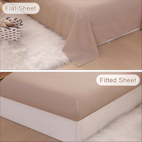 Image of Toddler Bedding Set for Girls, 4 Piece Double Ruffles Soft and Breathable Toddler Bed Sheets with Boho Toddler Comforter, Fitted Sheet, Flat Sheet and Pillowcase, Khaki