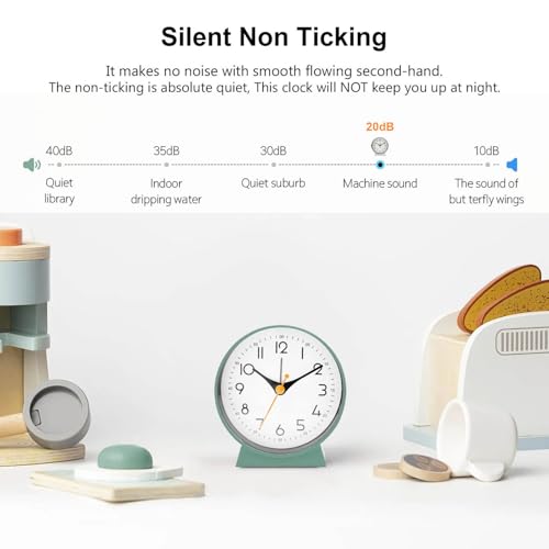 Azyh Réveil analogique sans tic-tac, petit bureau rétro à piles, horloge de table pour décoration de salon, chambre, table de chevet, cadeau pour la rentrée scolaire des enfants – vue 3