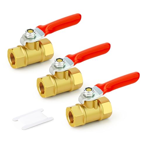 Image of GASHER 3PCS 1 /8 Inch Brass Mini Ball Valve, Shut Off Valve, 1 /8 Inch FNPT Thread Pipe Fitting