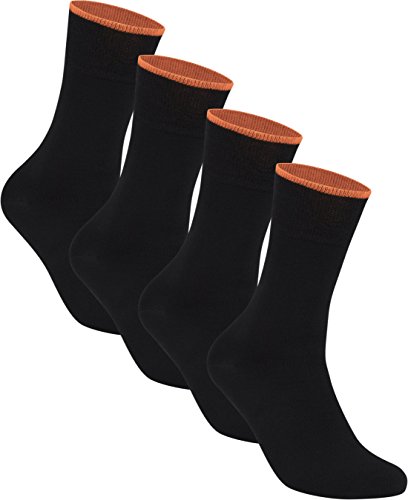 gigando | Edge Bambus-Socken für Damen und Herren | schwarz mit buntem Farbring | extra feines Maschenbild | Hand gekettelt | Bambus Viskose Stoff | 4 Paar | schwarz-orange | 43-46 Cover