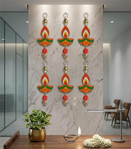 Image of Handcrafted Decorative Wall Decor for Ganpati Diwali Navratri and Pooja Setup Ethentic Hanging for Home Decor Festival Decoration for Home Entrance and Mandir Temple Decor (6, Diya) (Diya)