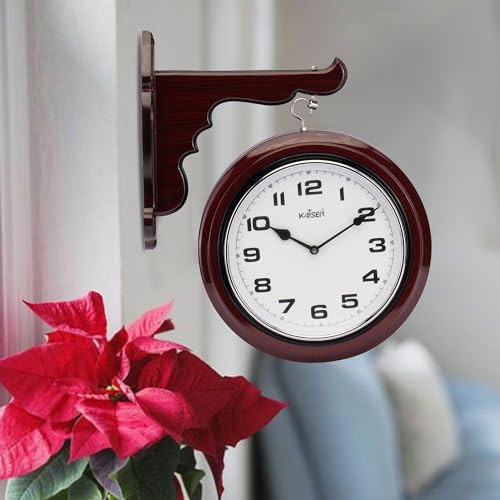 Image of KAISER 23 Inch Quartz Dual Wall Clock - Non-Ticking Silent Movement Hanging Clock for Home & Office (Rosewood 11)