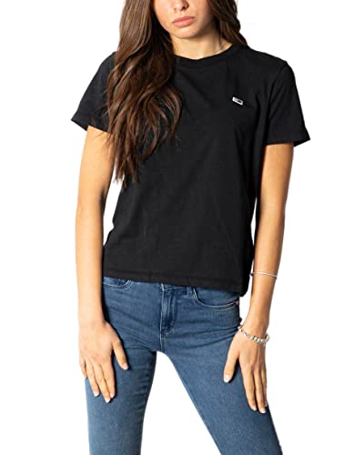 Tommy Jeans TJW Regular Jersey C Neck Kurzarm Strickoberteile Damen, Schwarz (Black), S – Ansicht 1