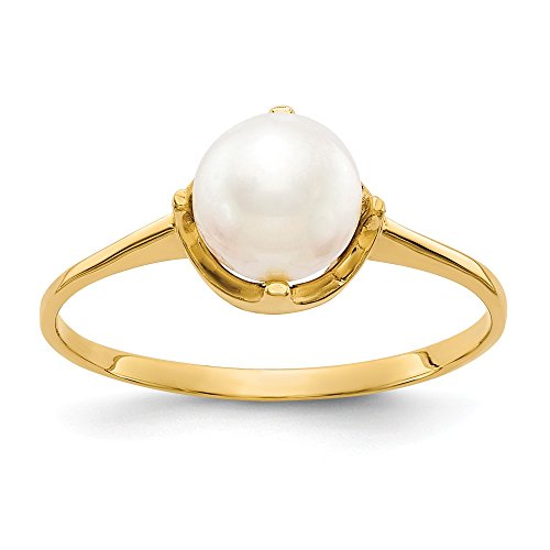 Solid 14k Yellow Gold 6.5mm Freshwater Cultured Pearl Ring Band