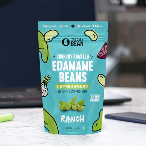 The Only Bean Edamame Dry Roasted Low Carb Snacks (Ranch), Vegan Gluten Free Snacks, Healthy Snacks for Kids and Adults, High Protein Snacks, Keto Snacks, Diabetic Snacks, 4oz (Pack of 3)