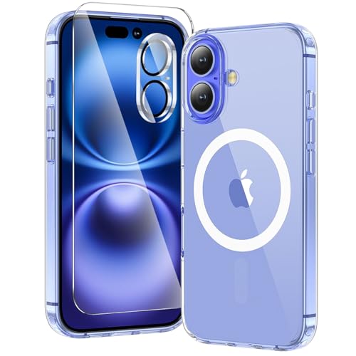 toushion 3 in 1 for iPhone 16 Case Clear with MagSafe Not Yellowing Screen Protector*1 Camera Lens Protector*1 Military-Grade Protection for iPhone 16 Phone Case 6.1 inch Clear