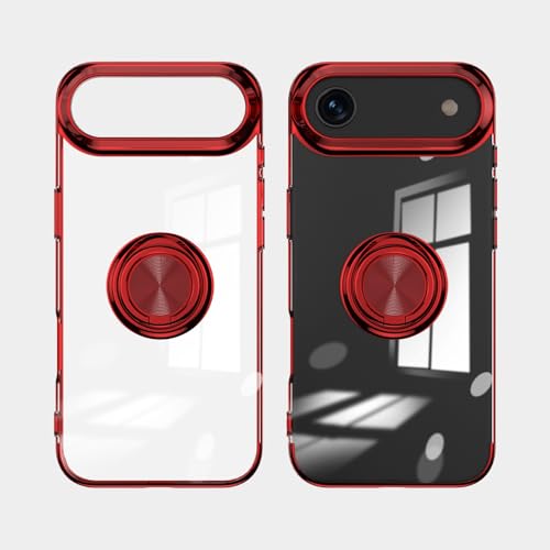 Coque iPhone 17 Pro Max rouge rigide silicone plaqué avec anneau magnétique