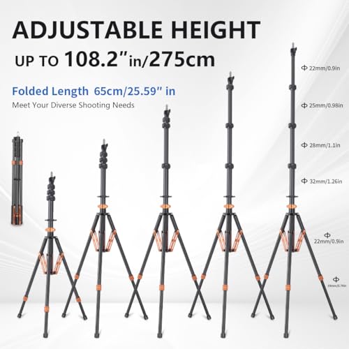 Utasitess Light Stand Photography with Air-Cushioned,9ft/2.75m Adjustable Aluminum Heavy Duty Tripod Stand Studio Sturdy Tripod for Speedlite Flash Softbox Strobe Light Camera max Load 17lbs - Thumbnail 6