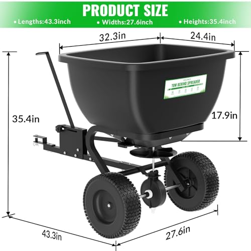 200LB Tow Behind Broadcast Spreader, Fertilizer Spreader Holds up to 550 lbs with 13" Pneumatic Tires and Adjustable Flow Control Lever,for Fertilizer, Grass Seed, Salt, Ice Melt, Lawn - Image 3