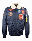 TOP GUN Official B-15 Men’s Flight Bomber Jacket with Patches (Navy, L)