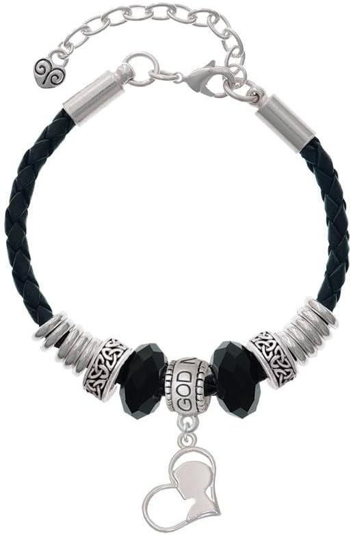 Delight Jewelry Boy Silhouette in Heart - Godmother Celtic Knot Leather Bead Bracelet, 7"+2" Extender