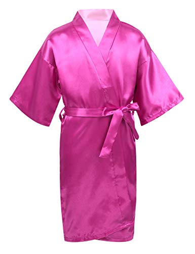 CHICTRY Girls Kids Flower Stain Kimono Peacock Princess Birthday Spa Bathrobe Nightgown Party Outfit Plain Rose Red 3-4 Yr