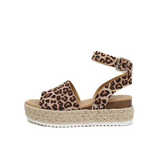 Soda Topic Open Toe Buckle Ankle Strap Espadrilles Flatform Wedge Casual Sandal (9, OAT CHEETAH)