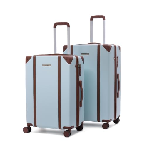 Image of Assembly Vintage Trolley Bag Set of 2 20, 24 Inch (55 & 65 cm) Hard Shell Polycarbonate Luggage Set Retro Classic Design with TSA Lock 8 Spinner Wheels Blue